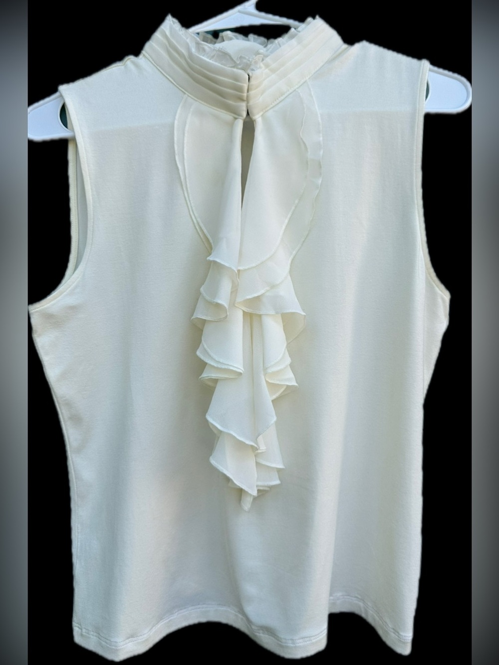 Lauren Ralph Lauren Cream Cascading Ruffle High Neck Blouse L